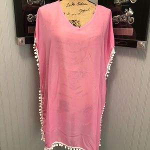 Adorable Pink Beach Coverup With Pom Poms